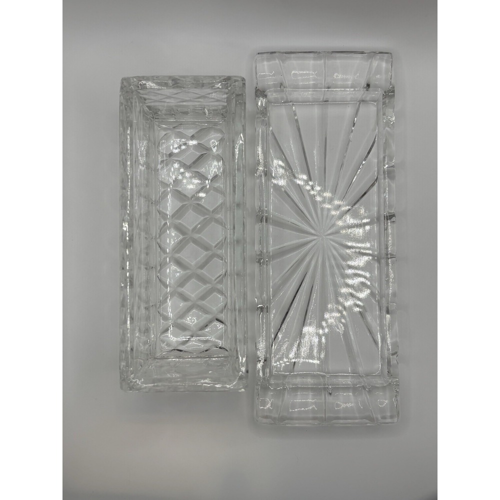 VTG Covered Heavy Crystal Butter Dish Tray Godinger Pineapple Etch Design